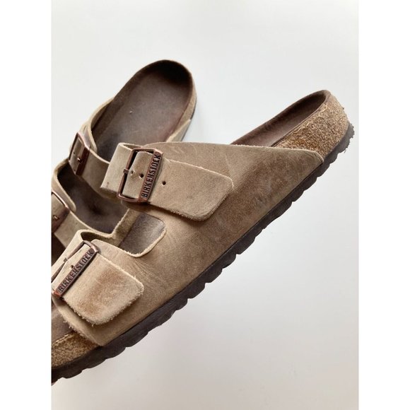 Lot of 2 BIRKENSTOCK Arizona Brown Oiled Leather Strappy Sandals Slides, Size 44 - Picture 13 of 16